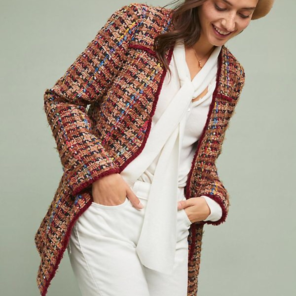 NWT Anthropologie Harlequin Rainbow Tweed Blazer